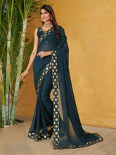 Load image into Gallery viewer, Georgette Embroidered Lace Border Sarees with Dupion Silk Embroidered Blouse Piece