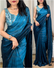 Load image into Gallery viewer, Georgette dark pedding sarees with glittering touch pallu with gloosy print+Blouse.