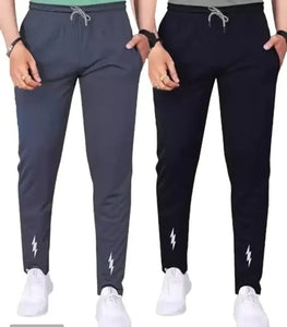 Grey Polyester Spandex Regular Track Pants For Men pack of 2