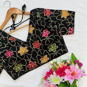 Blouse with Beautiful golden sequence all over cover with colour full embroidery work.