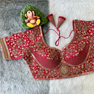 Heavy Sabyasachi Style Bridal Wedding Blouse coding embroidery, thread, sequence work.