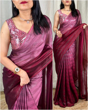 Load image into Gallery viewer, Georgette dark pedding sarees with glittering touch pallu with gloosy print+Blouse.