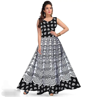 Women's Printed Cotton Jaipuri Long Ethnic Gown for Elegance.