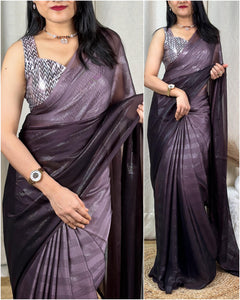 Georgette dark pedding sarees with glittering touch pallu with gloosy print+Blouse.