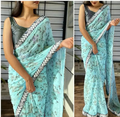 Classic Georgette Printed Saree with Blouse piece for outfit