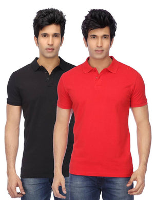 Men Multicoloured Cotton Blend Slim Fit Polos T-Shirt (Pack of 2)