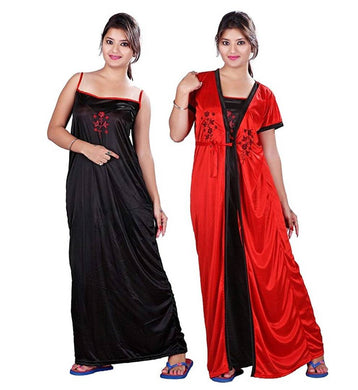 Women's Satin Robe Nightwear Gown for Women and Girls_ Pack of 2