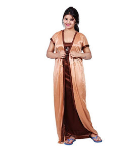 Women's Satin Robe Nightwear Gown for Women and Girls_Pack of 2