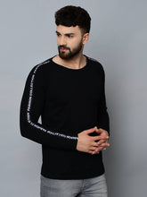Load image into Gallery viewer, Men&#39;s Black Cotton Blend Self Pattern Round Neck Tees