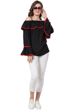 Load image into Gallery viewer, Black Cold Shoulder Bell Sleeve Top