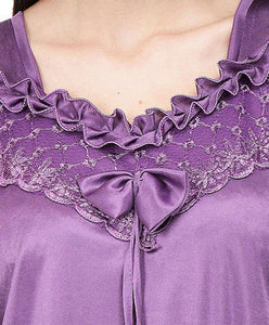 Women Purple Solid Satin Nightdress