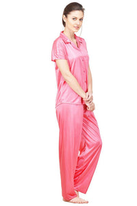 Women Pink Solid Satin Nightdress