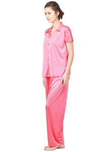Women Pink Solid Satin Nightdress