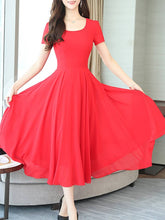 Load image into Gallery viewer, Women&#39;s Red Georgette Solid Midi Length Dress