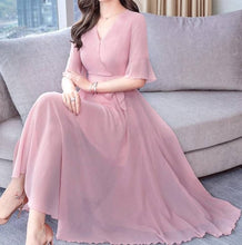 Load image into Gallery viewer, Women Pink Solid Polyester Maxi Dress