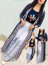 Load image into Gallery viewer, Gorgeous Navy Blue Embroidered Rayon Women Top Palazzo Set with Shrug