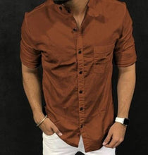 Load image into Gallery viewer, Men Brown Cotton Long Sleeve Solid Casual Shirt