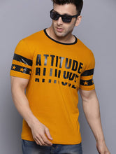 Load image into Gallery viewer, Mustard Printed Cotton Round Neck T Shirt