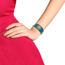 Load image into Gallery viewer, Traditional Velvet Jewel Cuff Sky Blue Kada For Women