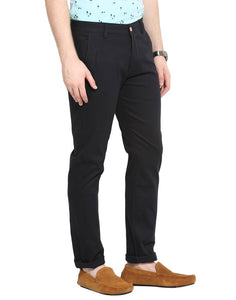Men's Black Cotton Solid Mid-Rise Casual Regular Fit Chinos