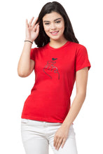 Load image into Gallery viewer, Stylish Red Cotton Blend Printed T-Shirt For Women - SVB Ventures 
