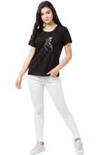 Load image into Gallery viewer, Stylish Black Cotton Blend Printed T-Shirt For Women - SVB Ventures 