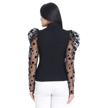 Load image into Gallery viewer, Black Carrera Polka Dot Net Top For Women