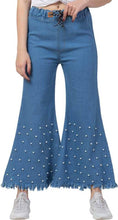 Load image into Gallery viewer, Women&#39;s Stylish Blue Embellished Denim Mid-Rise Jeans