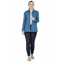 Load image into Gallery viewer, Women&#39;s Cotton Hosiery Blue Casual Shrug
