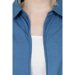 Women's Cotton Hosiery Blue Casual Shrug