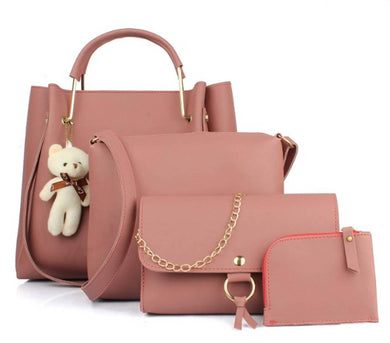 TMN Combo of Pink Teddy Handbag with sling bag and golden chain bag and Coin Pouch
