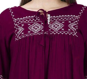 Contemporary Purple Rayon Ethnic Embroidered Regular Short kurta For Women