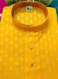 Stylish Yellow Cotton Printed Design Knee Length Kurtas For Men And Boys