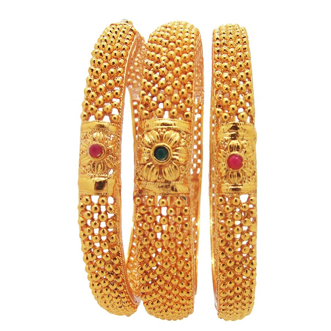 Women s Thushi Red Green Set Of 6 Gold Plated Bangles Fashion Jewellery