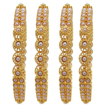 Load image into Gallery viewer, Women&#39;s Gold Plated Pearl Studded Set Of 2 (4Pc) Kada Bangle
