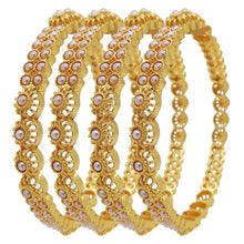 Load image into Gallery viewer, Women&#39;s Gold Plated Pearl Studded Set Of 2 (4Pc) Kada Bangle