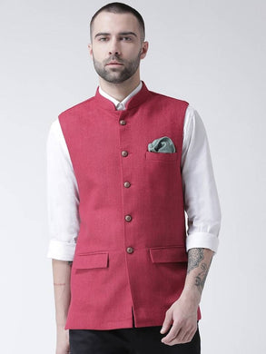 Men's Pink 
Silk Blend
 Solid
 Nehru Jackets