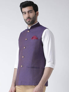 Men's Purple 
Cotton Blend
 Woven Design Nehru Jackets