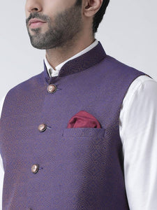 Men's Purple 
Cotton Blend
 Woven Design Nehru Jackets