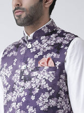 Load image into Gallery viewer, Men&#39;s Purple 
Cotton Blend
 Printed Nehru Jackets