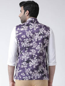 Men's Purple 
Cotton Blend
 Printed Nehru Jackets