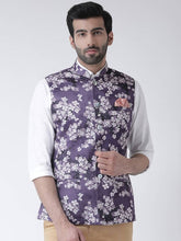 Load image into Gallery viewer, Men&#39;s Purple 
Cotton Blend
 Printed Nehru Jackets