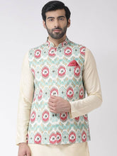 Load image into Gallery viewer, Men&#39;s Turquoise Cotton
 Printed Nehru Jackets