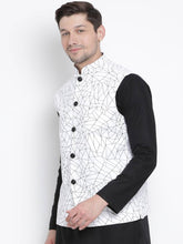 Load image into Gallery viewer, Men&#39;s White Cotton
 Printed Nehru Jackets