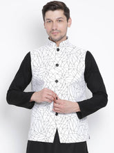 Load image into Gallery viewer, Men&#39;s White Cotton
 Printed Nehru Jackets