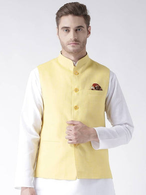 Men's Yellow 
Linen
 Solid
 Nehru Jackets