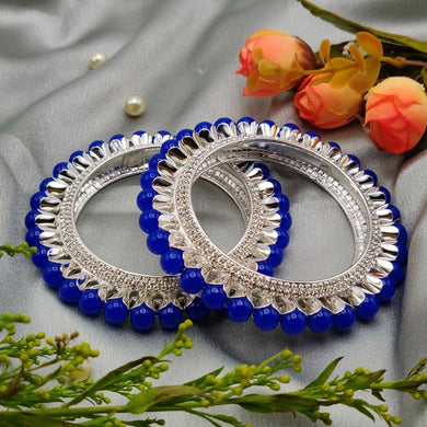 Silver Plated Pearl Bangle Set (2pc), Blue