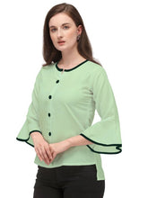 Load image into Gallery viewer, Alluring Pista Soft Ruby Cotton Self Design Round Flared Sleeves Tops For Women