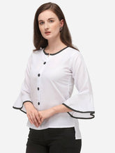 Load image into Gallery viewer, Alluring White Soft Ruby Cotton Self Design Round Flared Sleeves Tops For Women