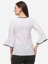 Load image into Gallery viewer, Alluring White Soft Ruby Cotton Self Design Round Flared Sleeves Tops For Women
